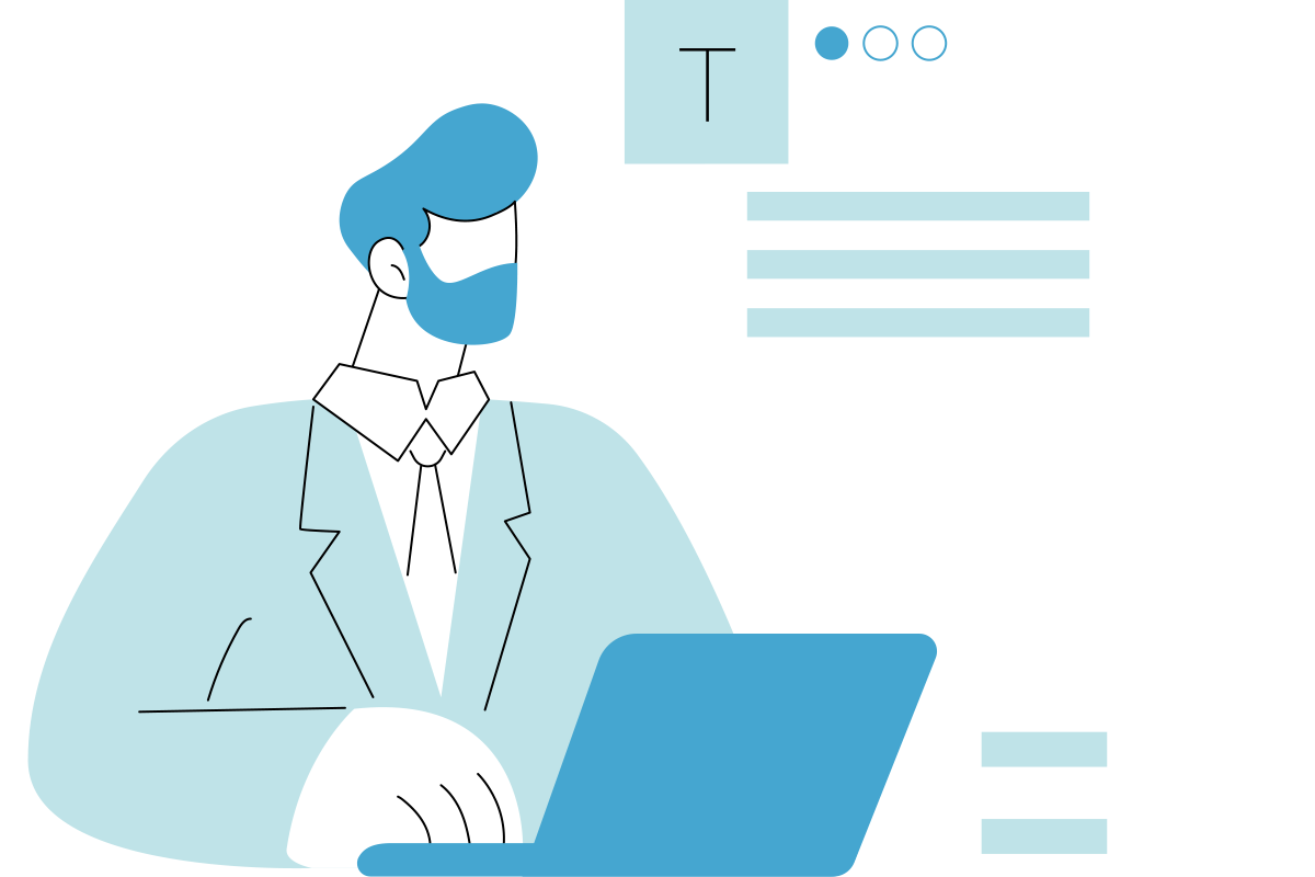 Ilustración de un gestor realizando su trabajo en el despacho.