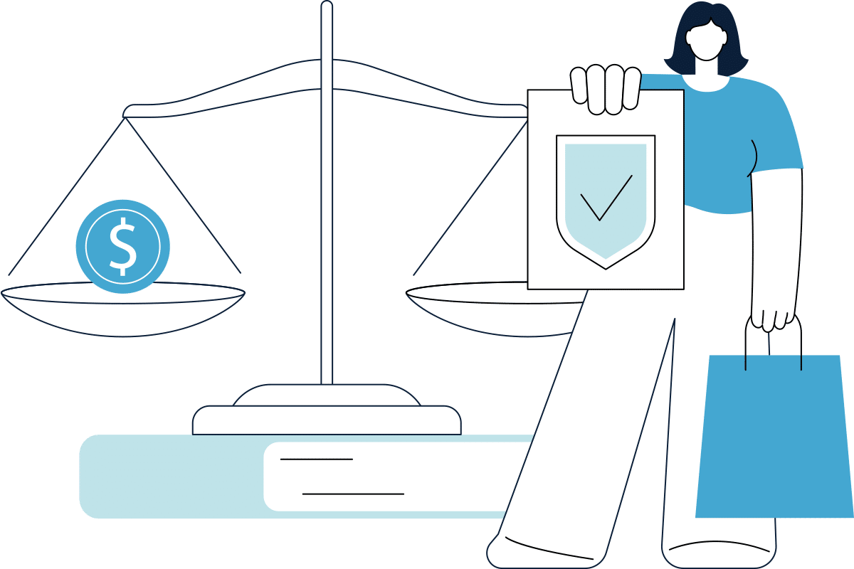 Ilustración de una mujer con la balanza de la justicia.